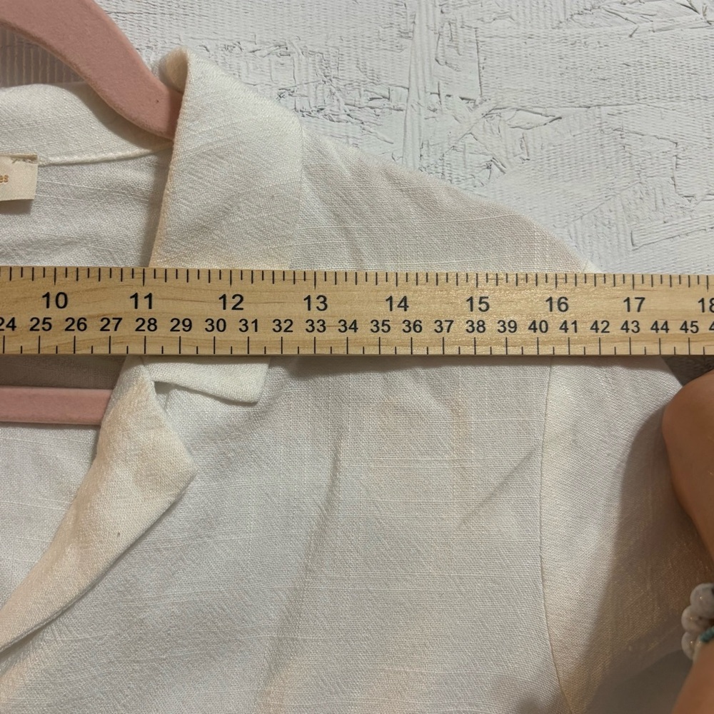 Monteau Los Angeles Cream Linen Blend Button-Up Crop Top Large Ruched - Picture 5 of 9